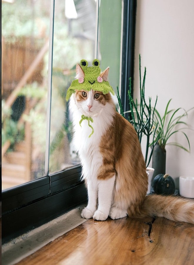 Clofiak Frog Cat Hats, Cotton Cat Clothes, Cute Themed Knit Cats Bonnet for Costumes, Halloween, Christmas, Holiday Party - Image 4
